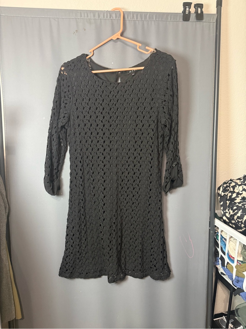 As U Wish Black Crochet Long Sleeve Dress